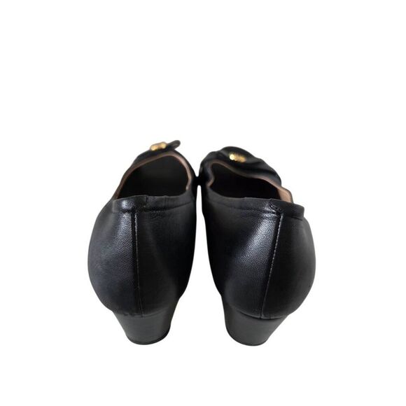 Cole Haan Peep Toe Leather Wedge Size 8.5B Black Logo Padded Footbed - Picture 6 of 8